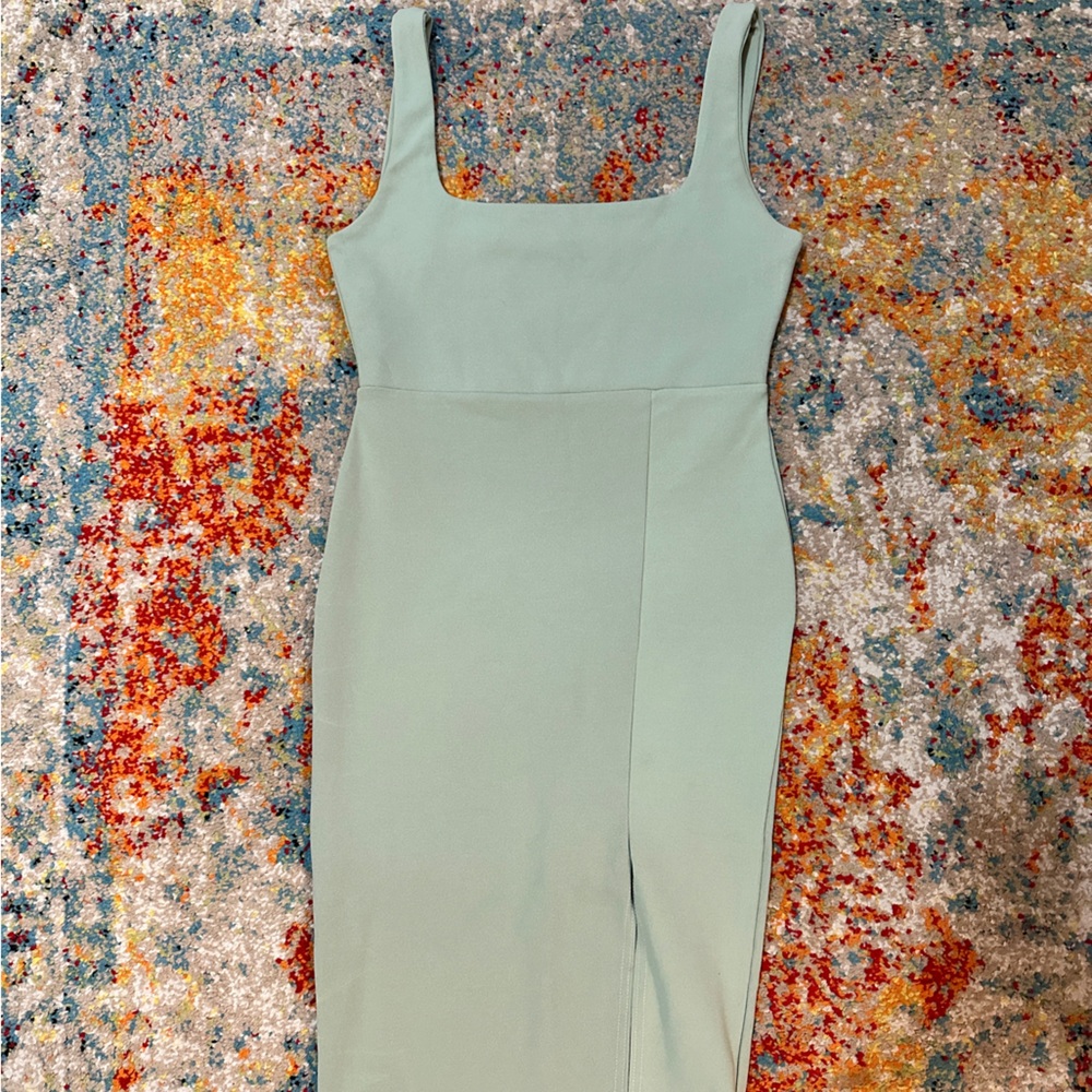 Sage Green Bodycon Midi Dress with slit